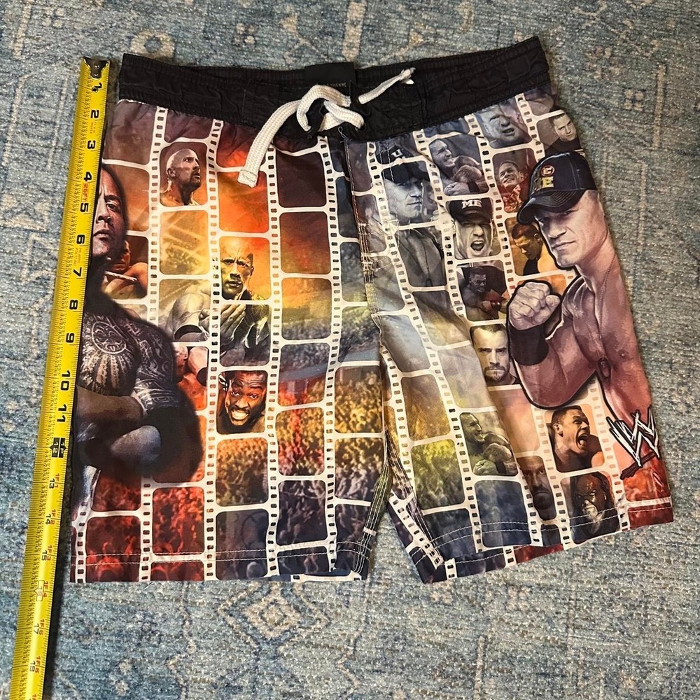 Vtg 2014 WWE Board Shorts Kids Youth Size Small 6/7 Drawstring Retro The Rock